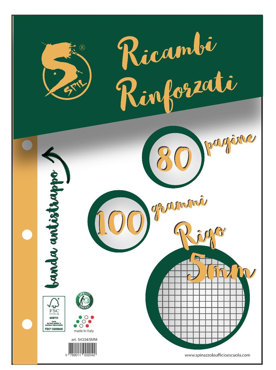 RICAMBIO BIANCO RINFORZATO A4 100GR 80P 5MM SPIL  RICAMBI