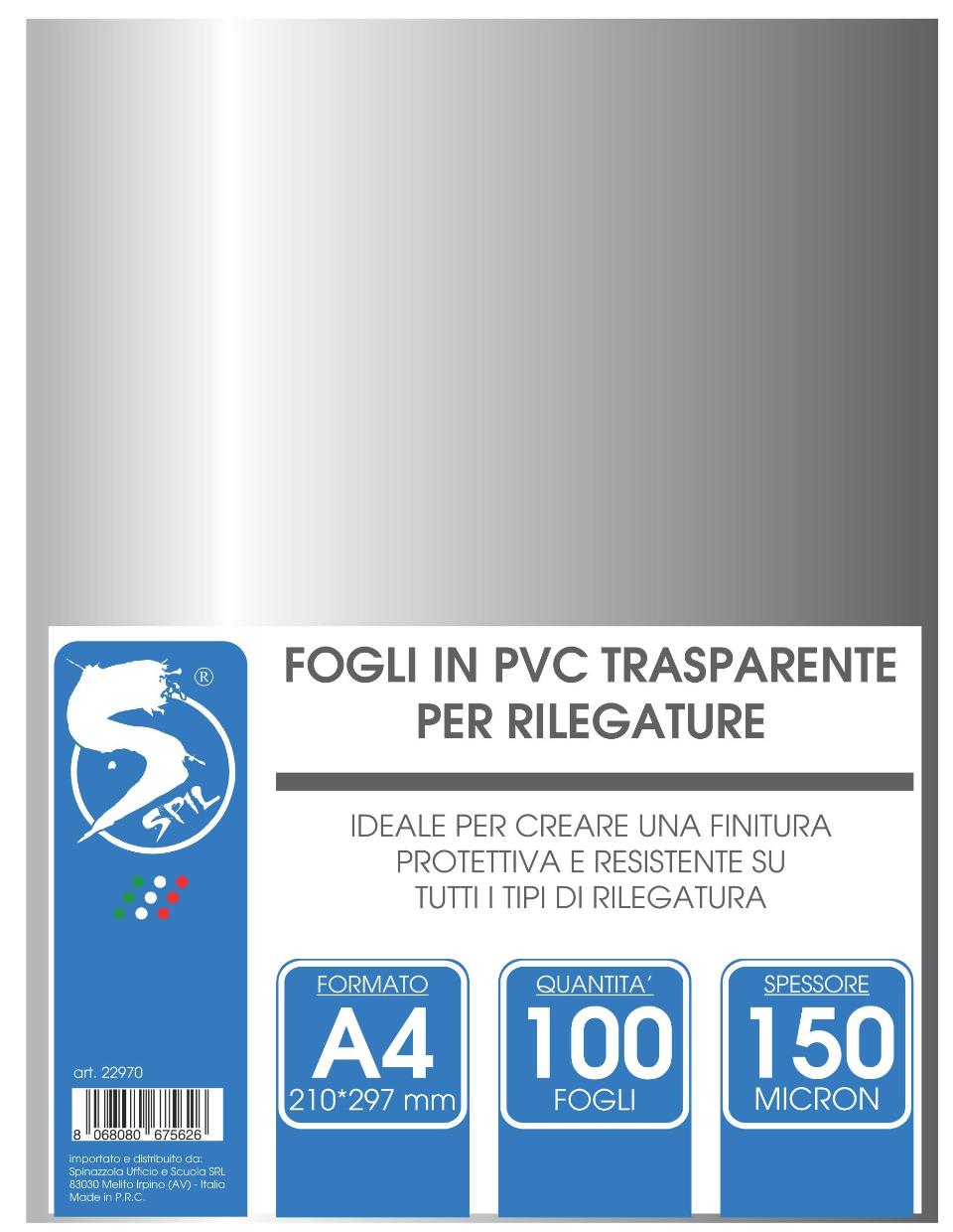 SPIL COPERTINA IN PVC TRASPARENTE A4 100FF 150MIC SPIL copertine pvc