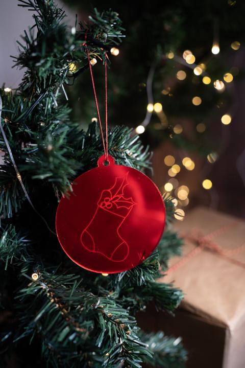 Pallina di Natale specchiata con incisione Calza di Natale Regplex  in Plexiglas