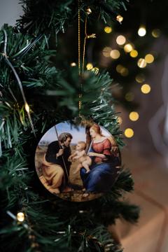Pallina di Natale con stampa del dipinto Sacra Famiglia di Raffaello Regplex in Plexiglas PN-26