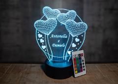 Lampada Mongolfiera di Cuori con Scritta Personalizzata Regplex Base LED RGB