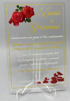 Partecipazioni in Plexiglas personalizzate - Grafica Ottagonale con Rose Regplex Eventi - Wedding - Cerimonie - Matrimonio - Feste