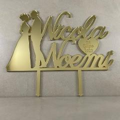 Cake Topper con Sposi e Nomi con Cuore e Data - in Plexiglass Regplex Decorazione per Torta