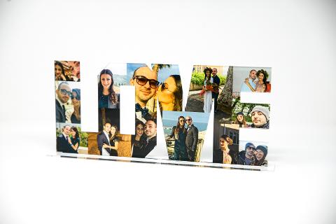 Portafoto Scritta LOVE Foto-Collage in Plexiglass cm 15x35 Regplex Personalizzato