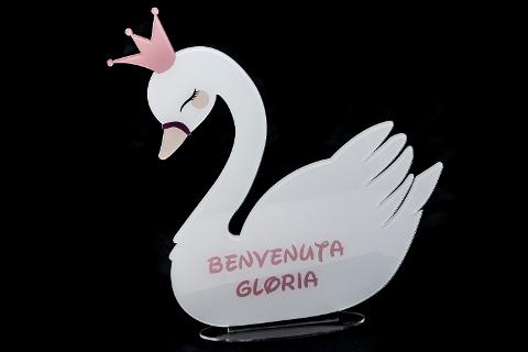 Cigno Nascita in Plexiglas Regplex Con Scritta Personalizzata