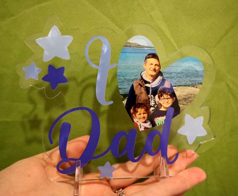 Portafoto con Scritta I LOVE DAD in Plexiglass cm 17x17 Regplex Personalizzato