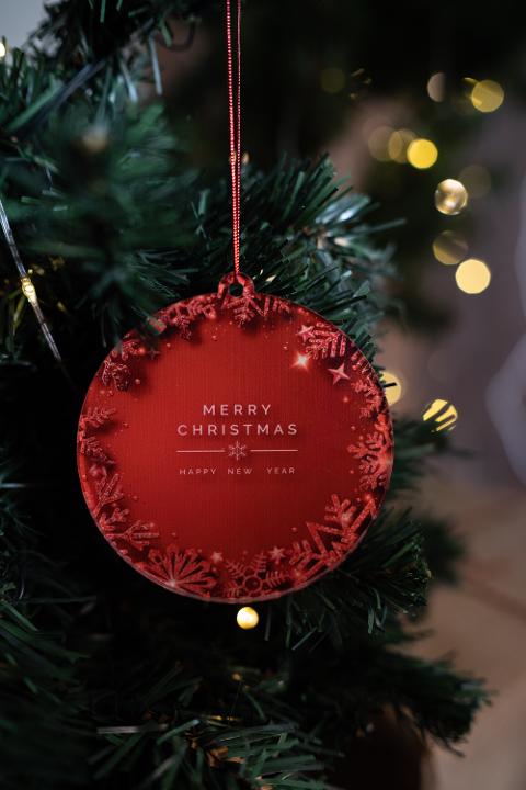 Pallina di Natale rossa - Merry Christmas and Happy New Year - Regplex  in Plexiglas