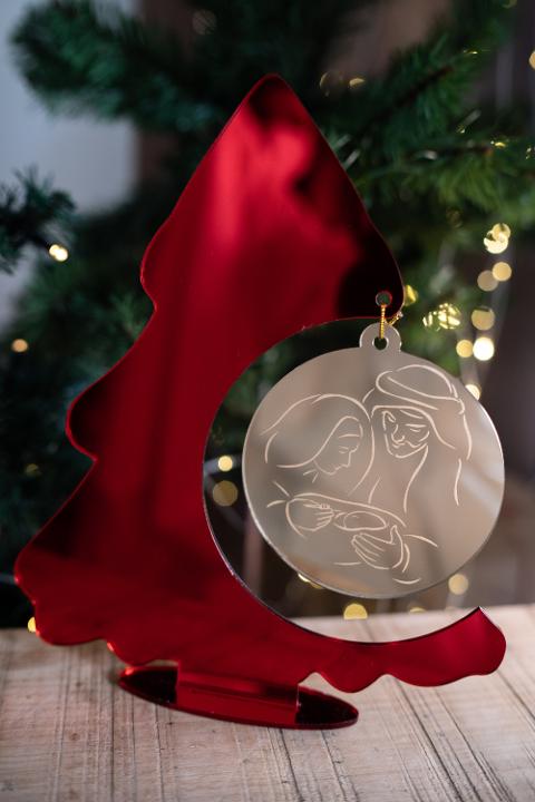 Albero con pallina della Sacra Famiglia - Decoro Natalizio Regplex in Plexiglass