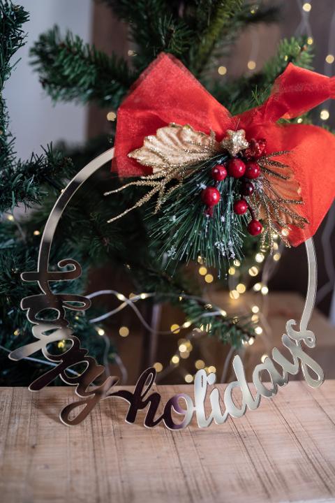 Ghirlanda Natalizia Fuoriporta Specchiata con scritta "Happy Holidays" Regplex in Plexiglass GH-3