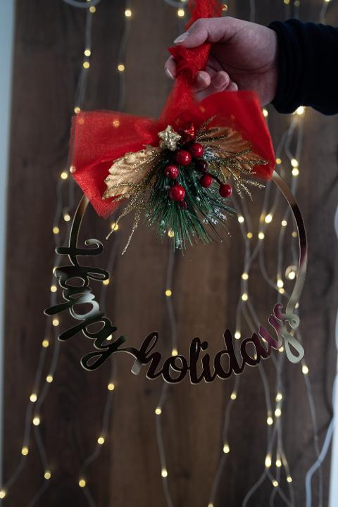 Ghirlanda Natalizia Fuoriporta Specchiata con scritta "Happy Holidays" Regplex in Plexiglass GH-3