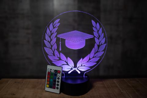 Lampada Corona di Laurea con Scritta Personalizzata Regplex Base LED RGB