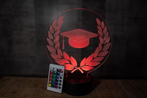Lampada Corona di Laurea con Scritta Personalizzata Regplex Base LED RGB