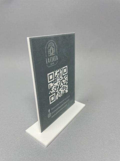 (min. 10 pz) Espositore QR Code in Plexiglas Bianco Singola Stampa Regplex da Tavolo