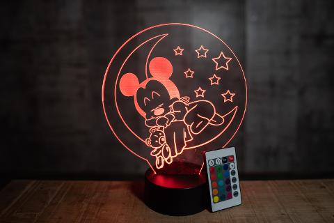 Lampada Topolino sulla Luna con Scritta Personalizzata Regplex Base LED RGB