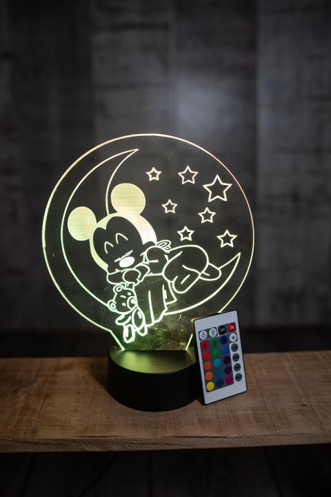 Lampada Topolino sulla Luna con Scritta Personalizzata Regplex Base LED RGB