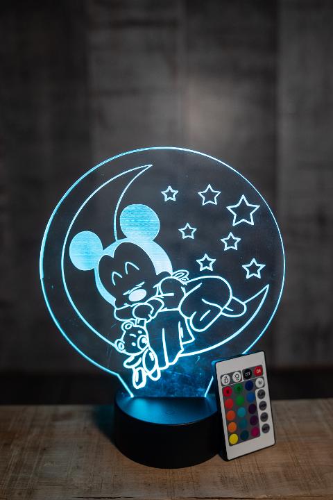 Lampada Topolino sulla Luna con Scritta Personalizzata Regplex Base LED RGB