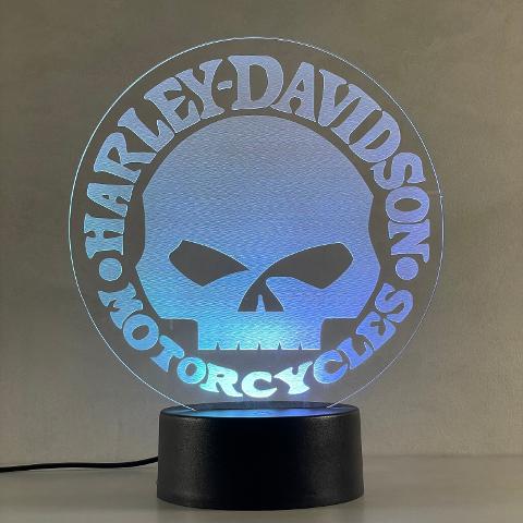 Lampada Skull Harley Davidson con Scritta Personalizzata Regplex Base LED RGB