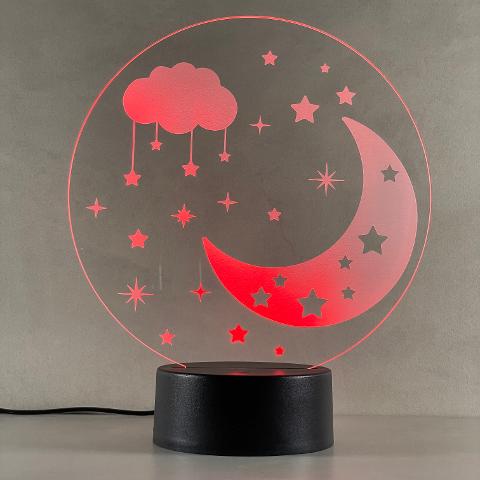 Lampada Luna e Stelle con Scritta Personalizzata Regplex Base LED RGB