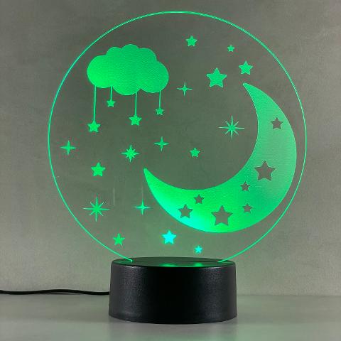 Lampada Luna e Stelle con Scritta Personalizzata Regplex Base LED RGB