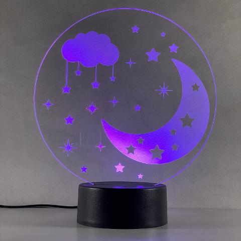 Lampada Luna e Stelle con Scritta Personalizzata Regplex Base LED RGB