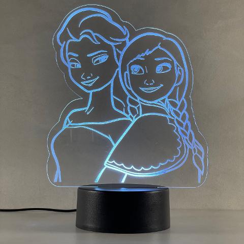 Lampada Frozen ( Elsa e Anna ) con Scritta Personalizzata Regplex Base LED RGB