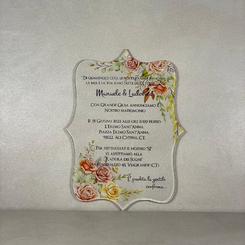 Partecipazioni in Plexiglas personalizzate - Floreale profilo Irregolare Regplex Eventi - Wedding - Cerimonie - Matrimonio - Feste