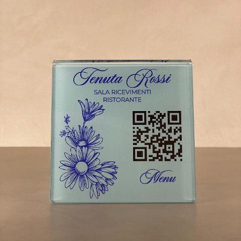 (min. 10 pz) Espositore QR Code in Plexiglas Trasparente Doppia Stampa Piegato Regplex da Tavolo