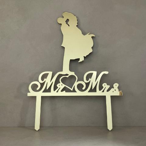 Cake Topper con sposi e scritta - Mr  Mrs - in Plexiglass Regplex Decorazione per Torta