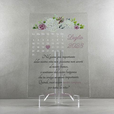 Partecipazioni in Plexiglas personalizzate - Floreale con Calendario Regplex Eventi - Wedding - Cerimonie - Matrimonio - Feste