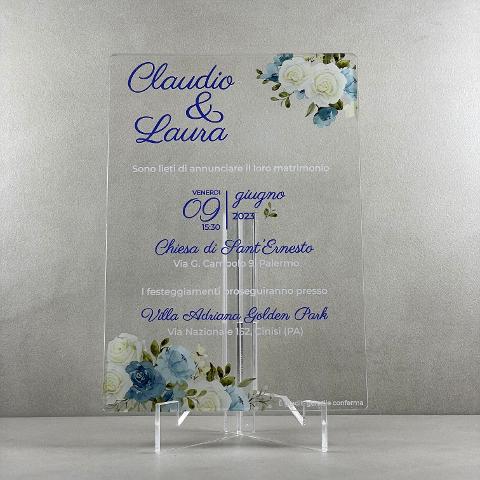 Partecipazioni in Plexiglas personalizzate - Floreale Azzurro Regplex Eventi - Wedding - Cerimonie - Matrimonio - Feste
