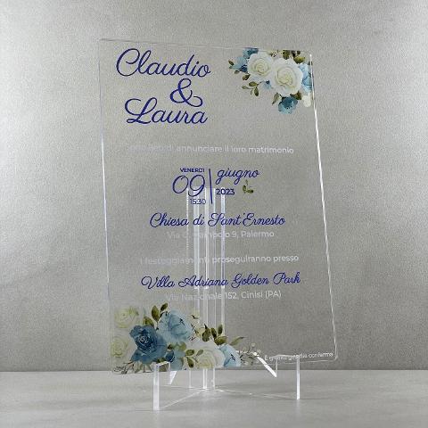 Partecipazioni in Plexiglas personalizzate - Floreale Azzurro Regplex Eventi - Wedding - Cerimonie - Matrimonio - Feste