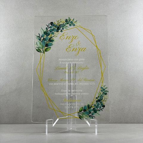 Partecipazioni in Plexiglas personalizzate - con Ramoscelli e linee Regplex Eventi - Wedding - Cerimonie - Matrimonio - Feste