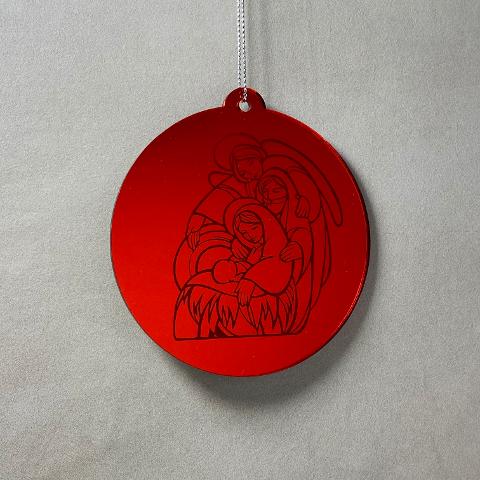 Pallina di Natale specchiata con incisione Sacra Famiglia Regplex in Plexiglas PN-67