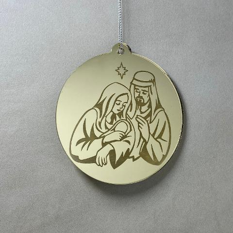 Pallina di Natale specchiata con incisione Sacra Famiglia Regplex in Plexiglas PN-65