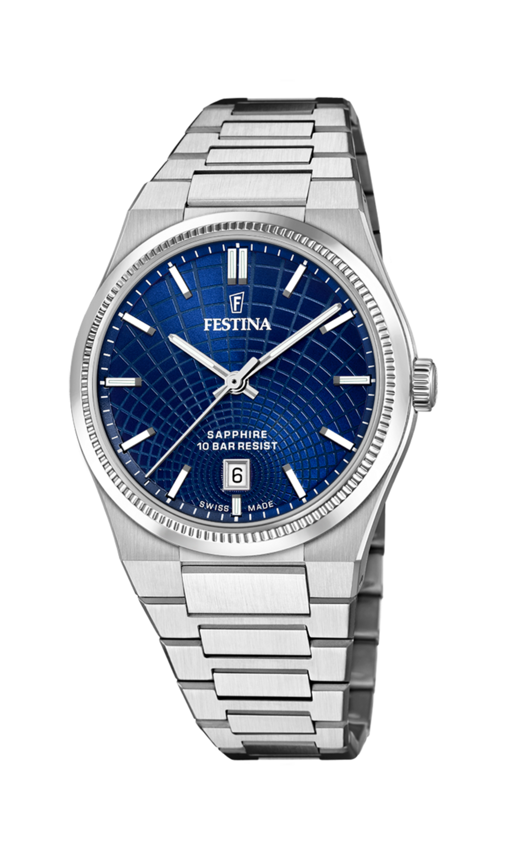 Orologio Festina Swiss Made azzuro cinghia acciaio inossidabile, uomo Festina Nueva I-Size