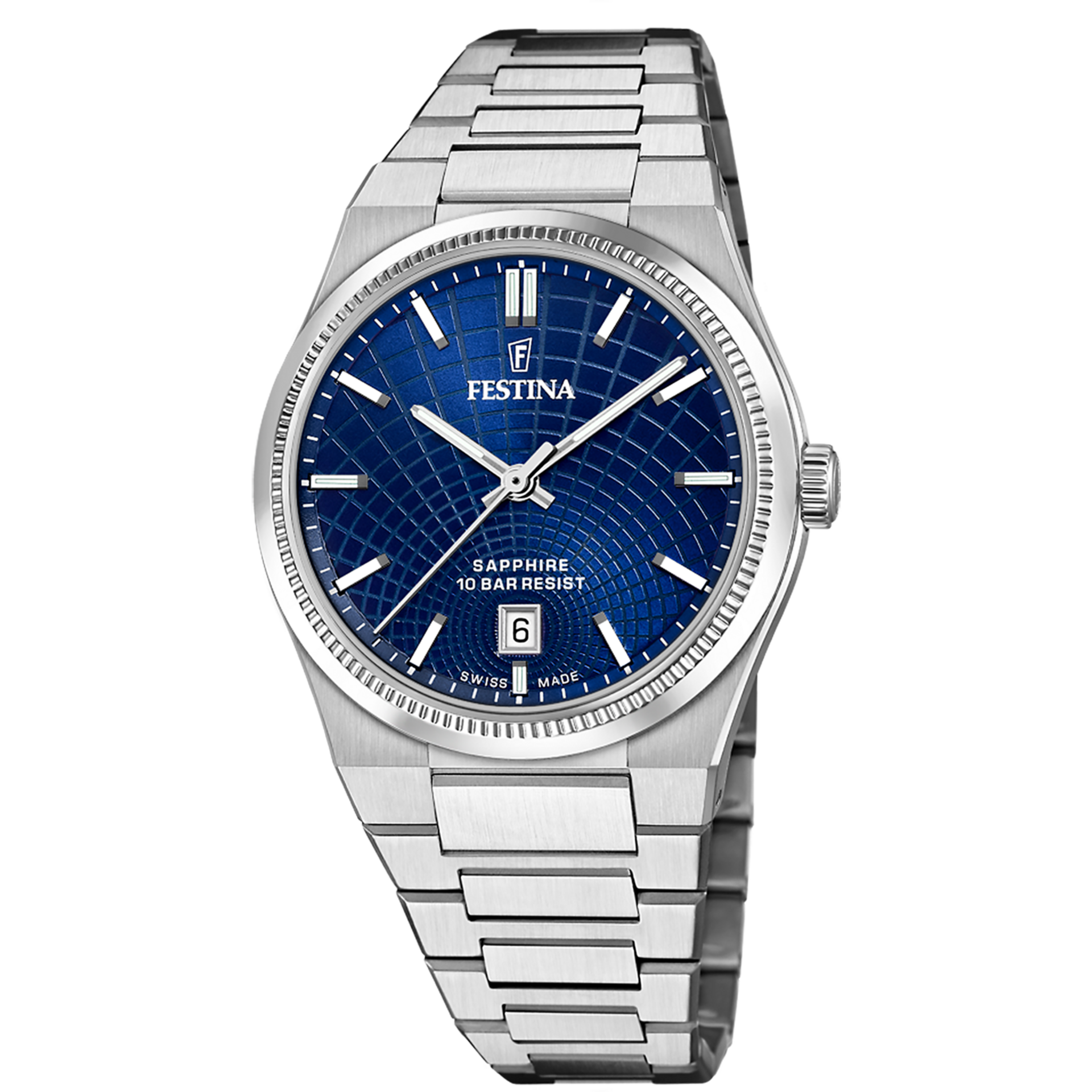 Orologio Festina Swiss Made azzuro cinghia acciaio inossidabile, uomo Festina Nueva I-Size