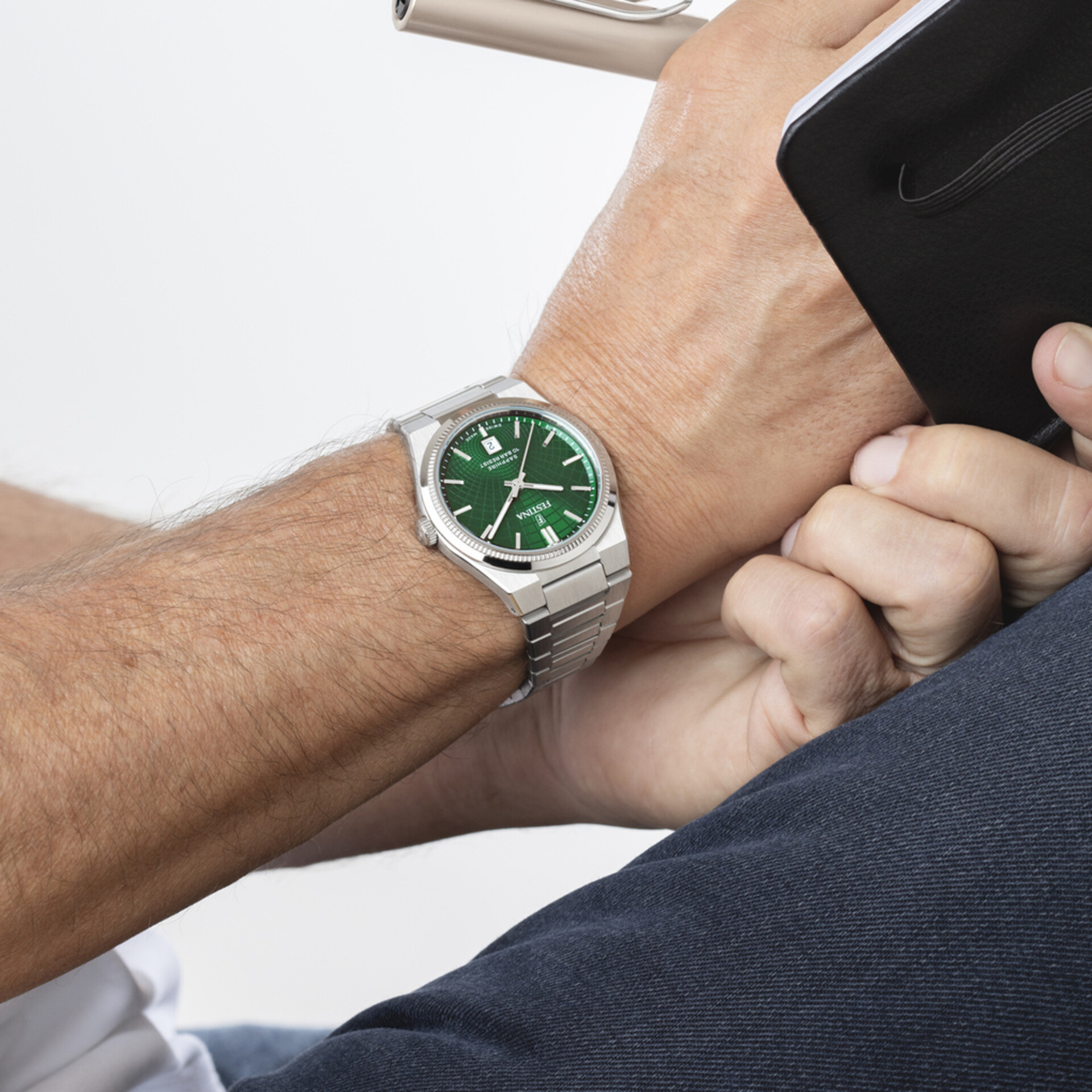 Orologio Festina Swiss Made  verde cinghia acciaio inossidabile, uomo Festina Nueva I-size F20051/E