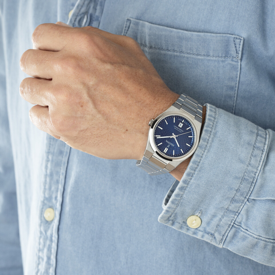 Orologio Festina Swiss Made azzuro cinghia acciaio inossidabile, uomo Festina Nueva I-Size