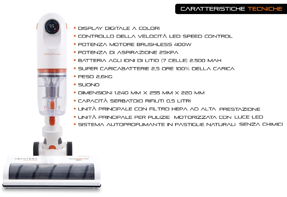 Scopa Elettrica Digitale senza fili Abantera Aspirapolvere verticale 400W