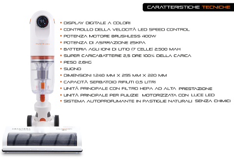 Scopa Elettrica Digitale senza fili Abantera Aspirapolvere verticale 400W