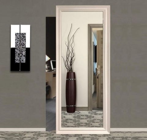 Porta Scorrevole esterno muro con specchio e binario invisibile FIP Magical con Cornice e Specchio