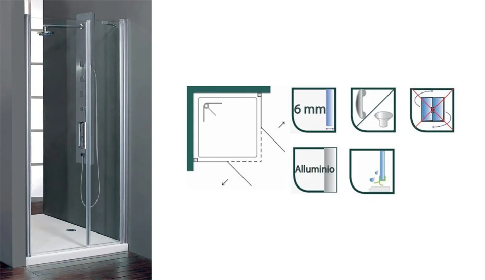 Porta per doccia in vetro con 1 anta battente + 1 anta fissa Raspante srl Venezia