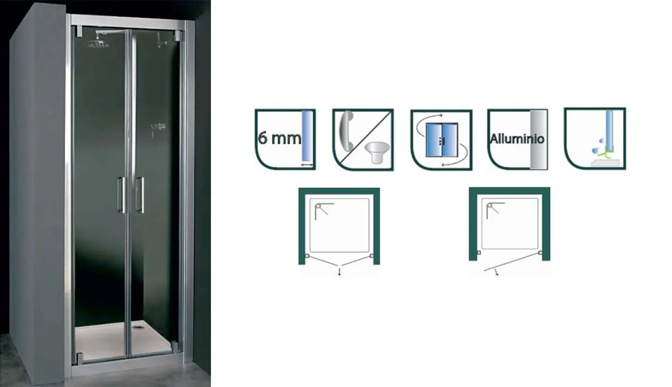 Porta per doccia in vetro con 2 anti battenti intelaiate Raspante srl Torino