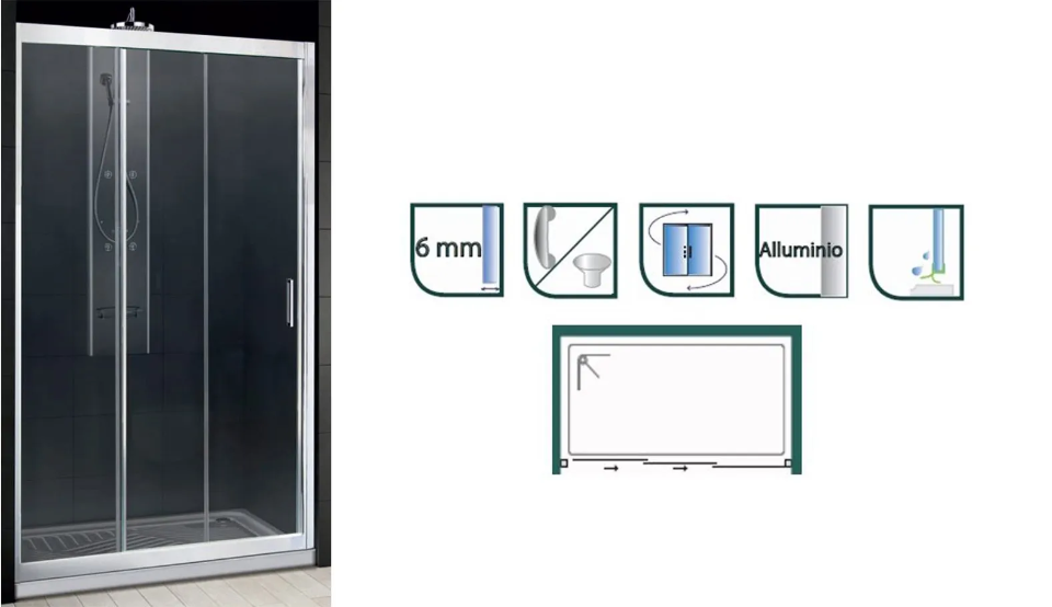 Porta per doccia a 2 ante scorrevoli + 1 anta fissa Raspante srl Stresa