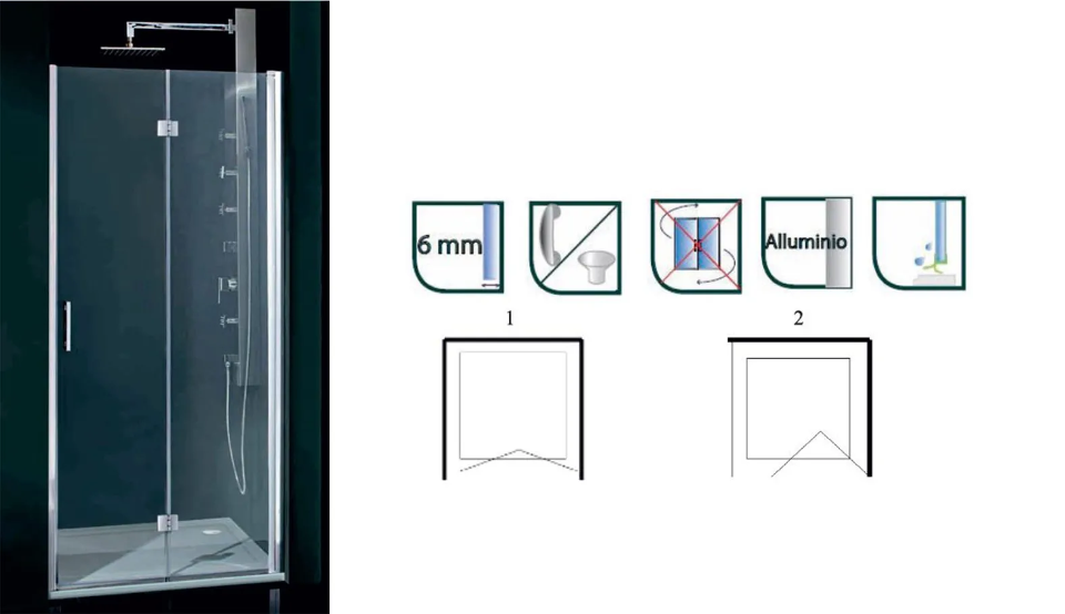 Porta per doccia in vetro con 2 ante pieghevoli Raspante srl Cefalù