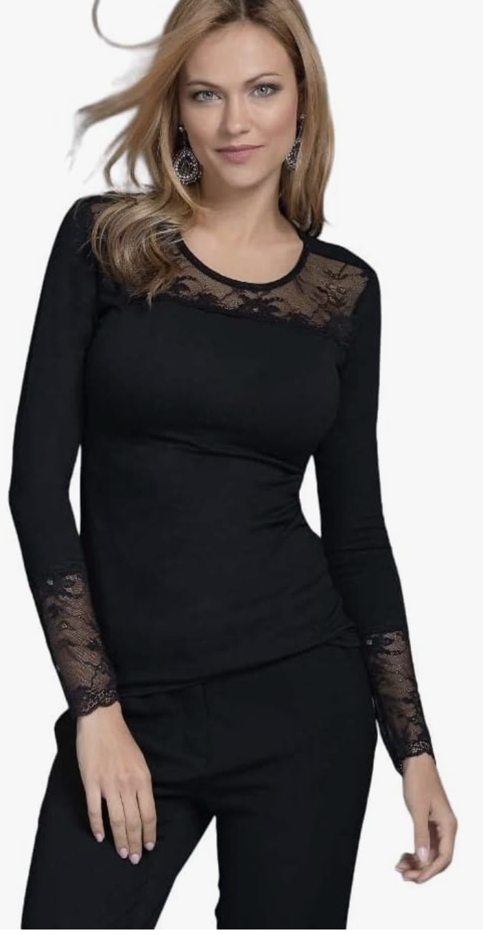 maglia elegante con inserti in pizzo jadea girocollo in pizzo