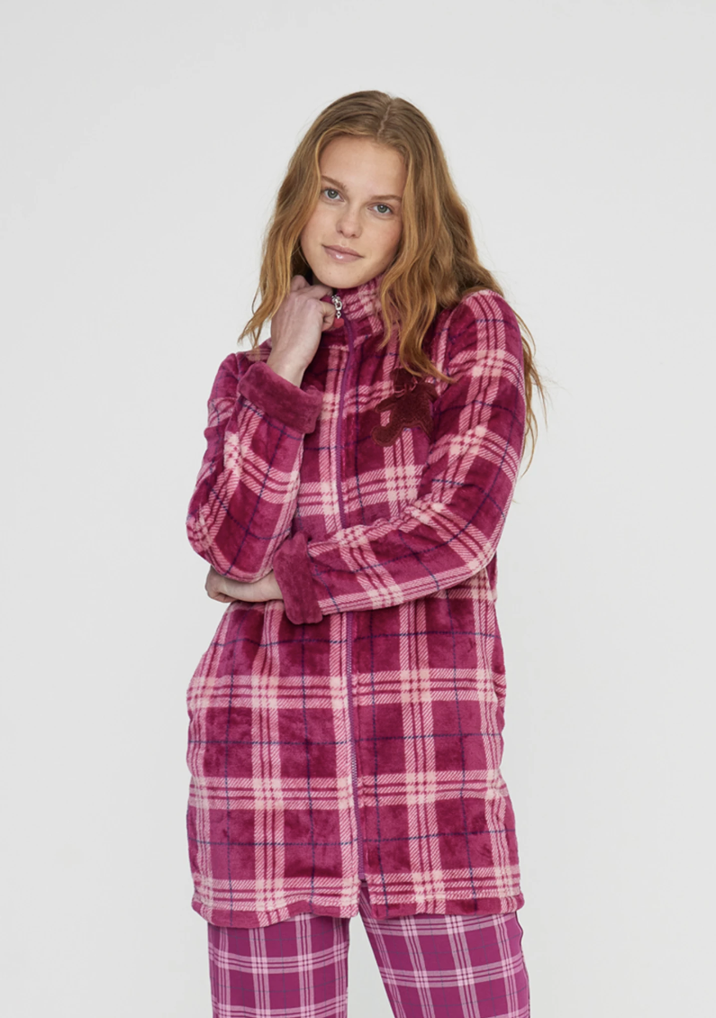 vestaglia in coral donna con zip Noidinotte a quadri sopra la coscia