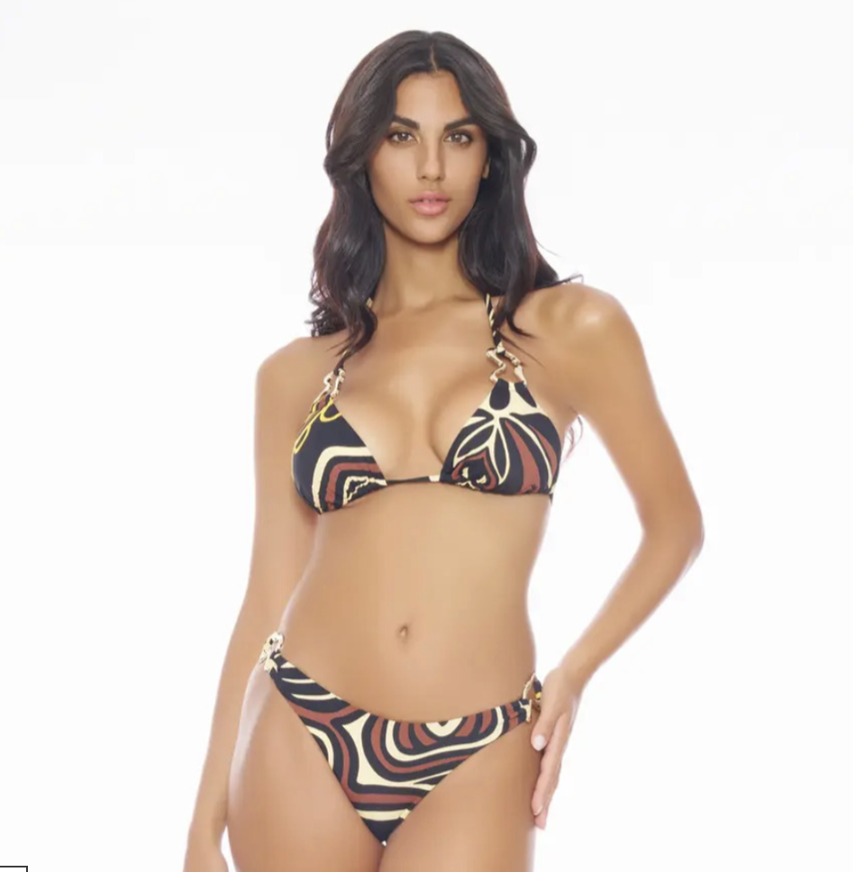 bikini triangolo con dettagli in oro e motivo etnico slip brasiliano con dettagli in oro miss bikini bikini triangolo , brasiliana