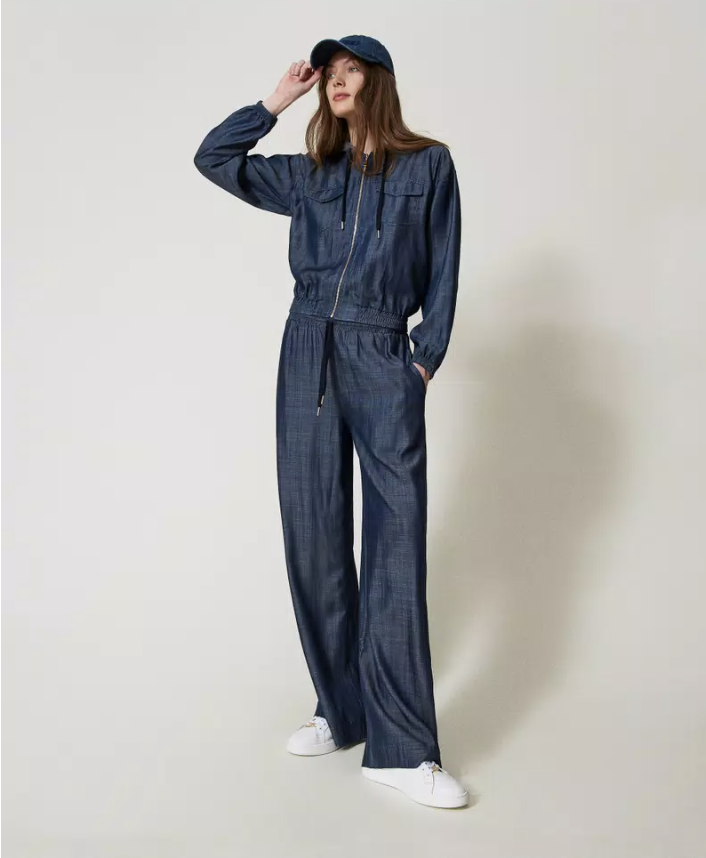 FELPA CON ZIP IN CHAMBRAY TWIN SET FELPA CAPPUCCIO E ZIP