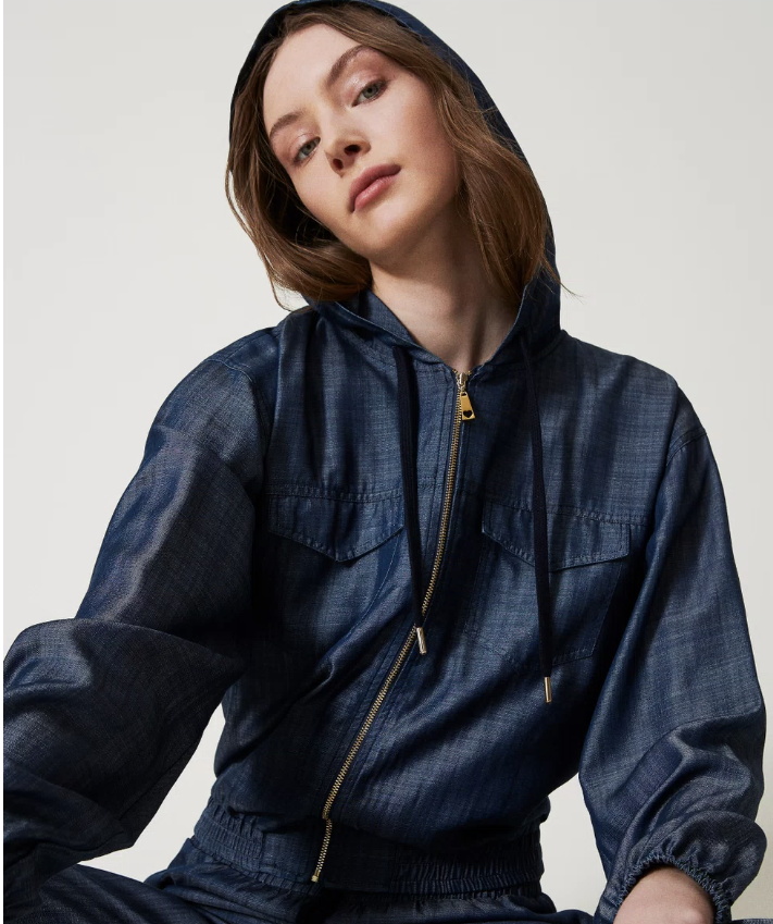 FELPA CON ZIP IN CHAMBRAY twinset FELPA CAPPUCCIO E ZIP